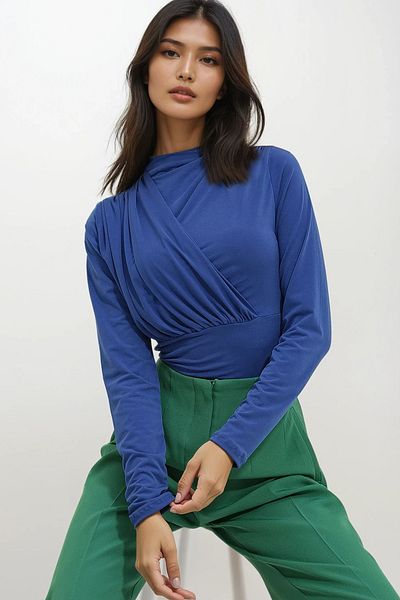 Trend Alaçatı Stili Dámské kombinéza Saks s vysokým límcem s drapákem Sandy ALC-X10868