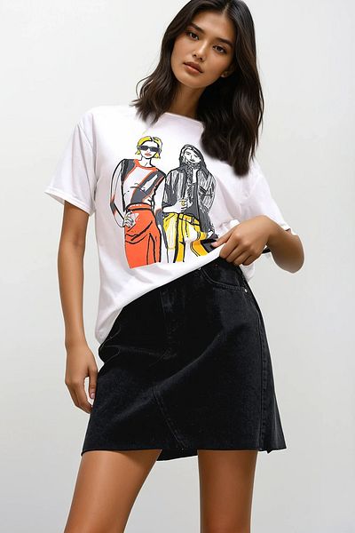 Trend Alaçatı Stili Γυναικείο T-Shirt White Crew Neck Γυναικείο εμπριμέ ALC-X12077