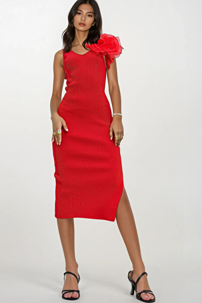 Trend Alaçatı Stili Γυναικείο πλεκτό αξεσουάρ με κόκκινο λαιμόκοψη με λαιμόκο...