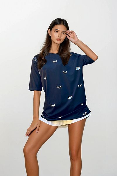 Trend Alaçatı Stili Oversize tričko s černým potiskem - Crew Neck ALC-X12306