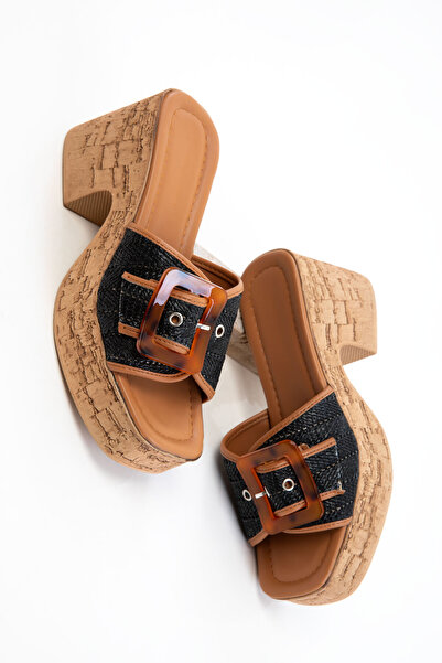 SOHO Klassische Damenschuhe mit Absatz aus schwarzem Stroh 20724