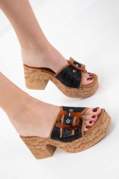 SOHO Klassische Damenschuhe mit Absatz aus schwarzem Stroh 20724