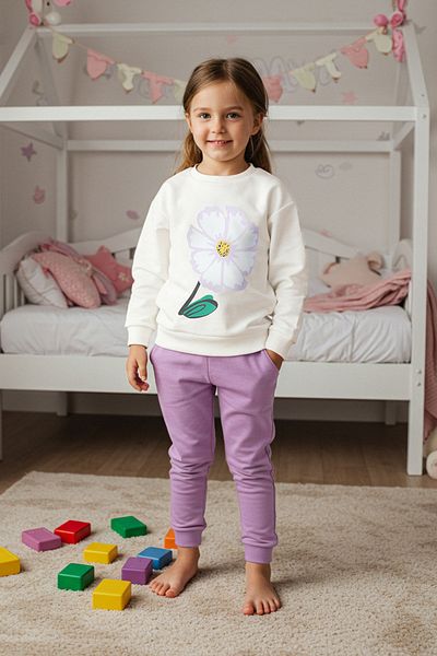 TRENDYOLKIDS Ecru női gyerek virágos kötött alsó-felső szett TKDAW25AU00161