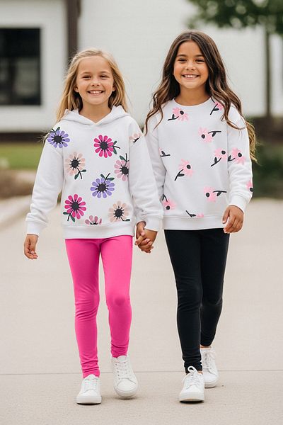TRENDYOLKIDS Fehér-többszínű 4 részes lány virágos kötött alsó-felső szett TKDAW25AU00120
