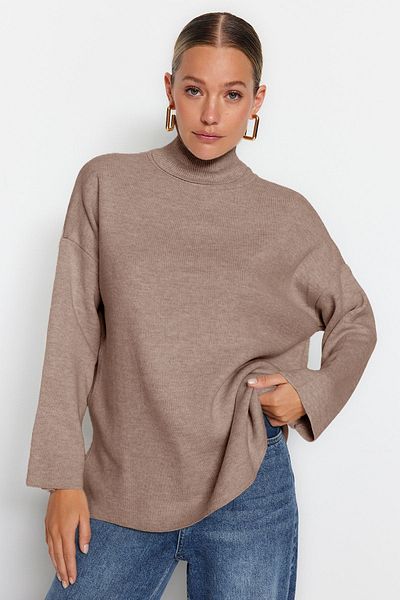 Trendyol Collection Mink Wide Fit Basic Knitwear Sweater Twoaw23Kz00206