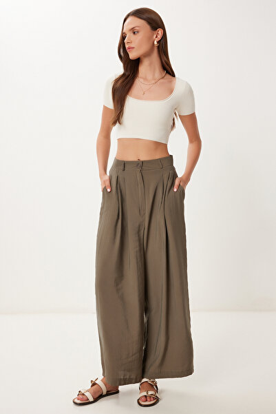 Happiness İstanbul Women's Khaki Modal Palazzo Pants Bv00156