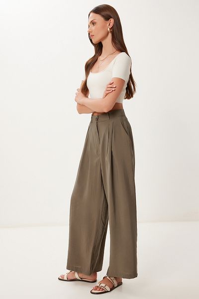 Happiness İstanbul Women's Khaki Modal Palazzo Pants Bv00156