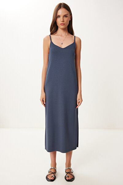 Happiness İstanbul Γυναικείο φόρεμα Anthracite Strap Basic Flexible Modal BV00150