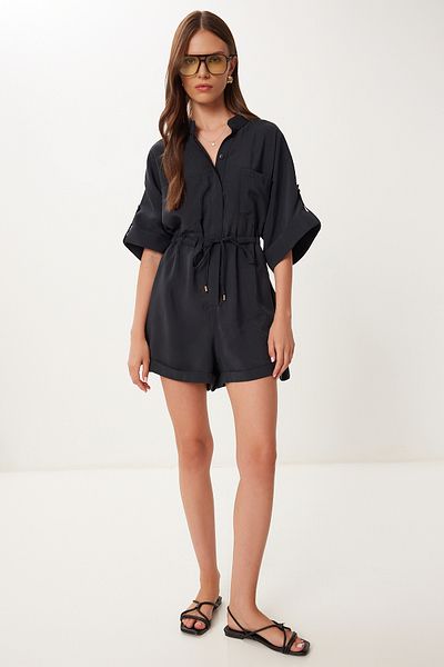 Happiness İstanbul Women's Black Pocket Short Modal Jumpsuit Bv00153