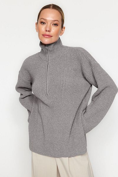 Trendyol Collection Gray More Sustainable Wide Fit Knitwear Sweater Twoaw24Kz01119
