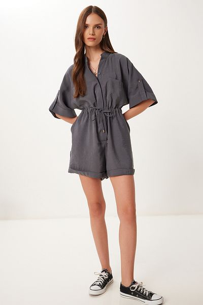 Happiness İstanbul Women's Anthracite Pocket Short Modal Jumpsuit Bv00153
