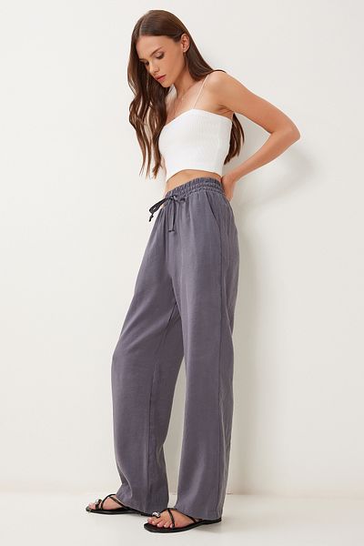 Happiness İstanbul Women's Anthracite Wide Leg Summer Modal Trousers Bv00157