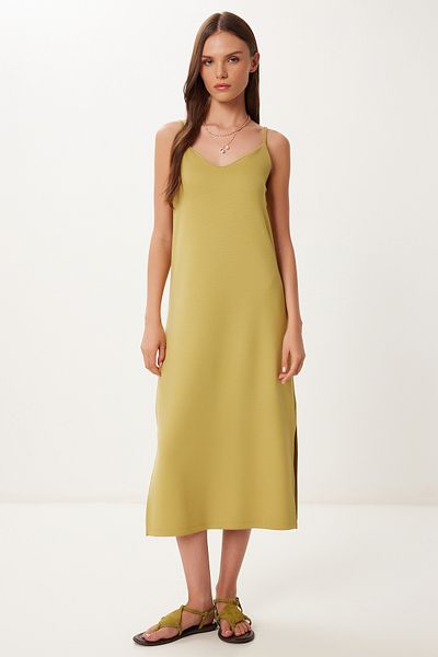 Happiness İstanbul Women's Olive Green Strap Basic Stretch Modal Dress Bv00150