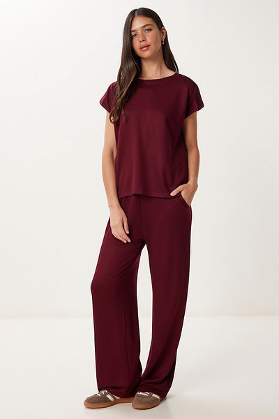 Happiness İstanbul Women's Burgundy Padded Basic Flexible Knitted Bottom-Top Set Zv00334