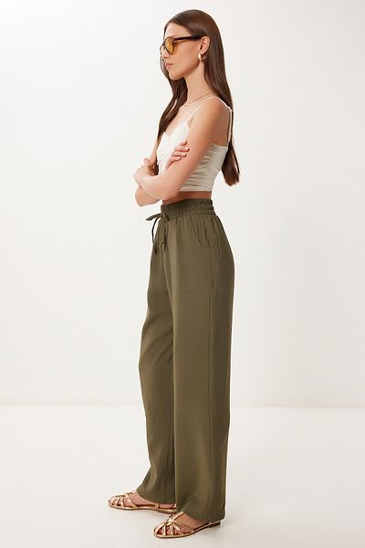 Happiness İstanbul Women's Khaki Wide Leg Summer Modal Trousers Bv00157