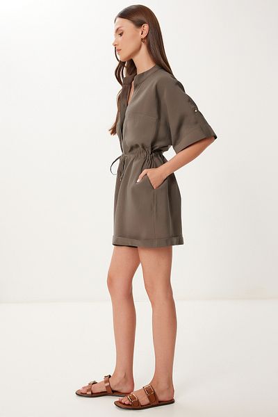Happiness İstanbul Women's Khaki Pocket Short Modal Jumpsuit Bv00153