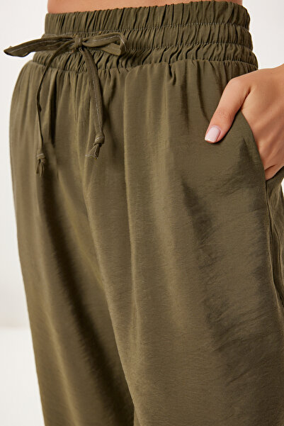 Happiness İstanbul Women's Khaki Wide Leg Summer Modal Trousers Bv00157