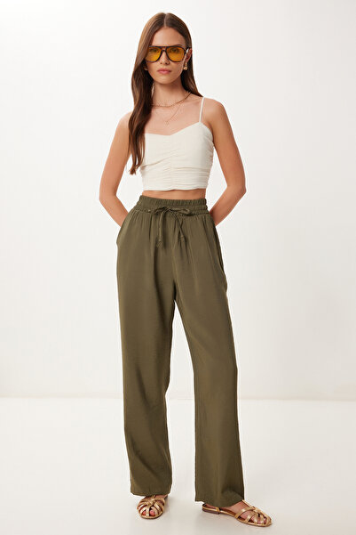 Happiness İstanbul Women's Khaki Wide Leg Summer Modal Trousers Bv00157