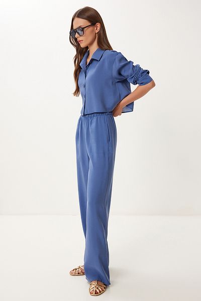Happiness İstanbul Women's Indigo Blue Modal Shirt Pants Suit Bv00158