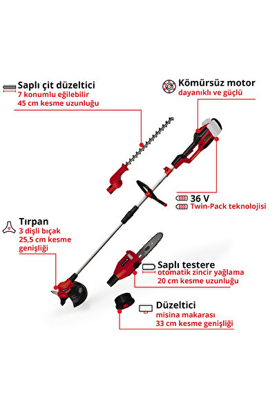 Einhell GE-LM 36/4in1 Li-Solo, Akülü Çok Fonksiyonlu Budama - 3410901