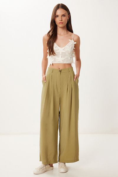 Happiness İstanbul Women's Oil Green Modal Palazzo Pants Bv00156