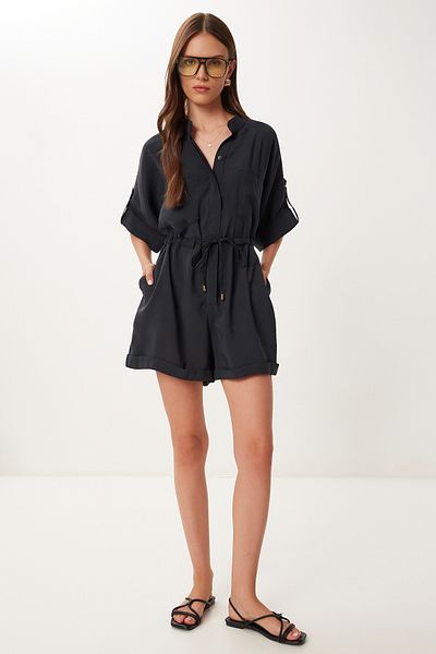 Happiness İstanbul Women's Black Pocket Short Modal Jumpsuit Bv00153