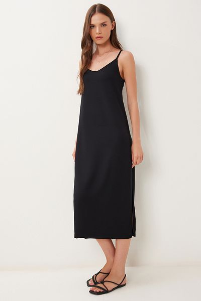 Happiness İstanbul Women's Black Strap Basic Flexible Modal Dress Bv00150