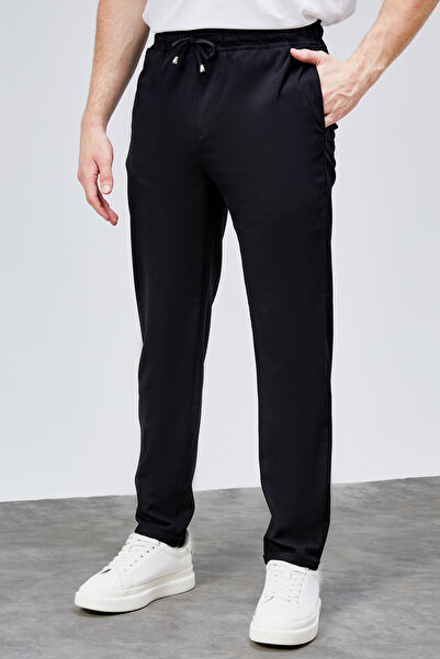 HLT JEANS Чоловічі чорні штани Relaxed Fit з кишенями з боків, еластичним поясом, шнурком і подвійними штанинами BOLT-1996