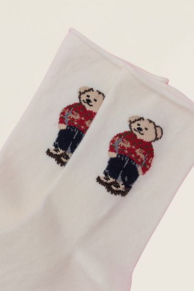 Katia&Bony Women's Teddy Patterned Elastic Modal Socks Ecru
