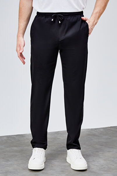 HLT JEANS Чоловічі чорні штани Relaxed Fit з кишенями з боків, еластичним поясом, шнурком і подвійними штанинами BOLT-1996