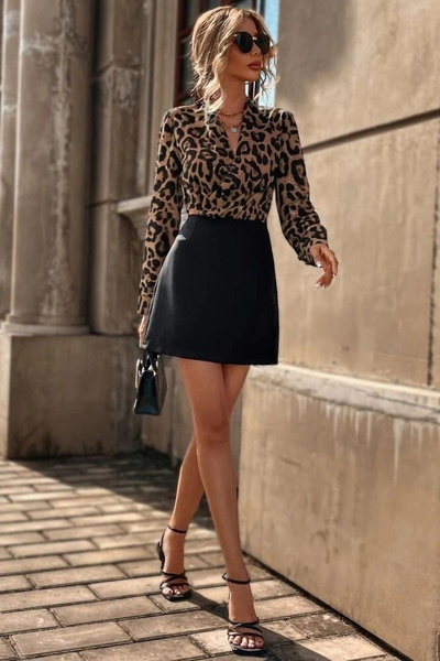 Trendyol Collection Πολύχρωμο υφαντό κοντό βραδινό φόρεμα με λεοπάρ μοτίβο Νυχτερινό φόρεμα αποφοίτησης TPRAW25EL00182