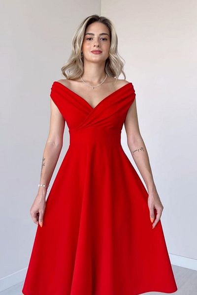 Trendyol Collection Piros A-vonalú szőtt estélyi ruha éjszakai ballagási ruha TPRAW25EL00183