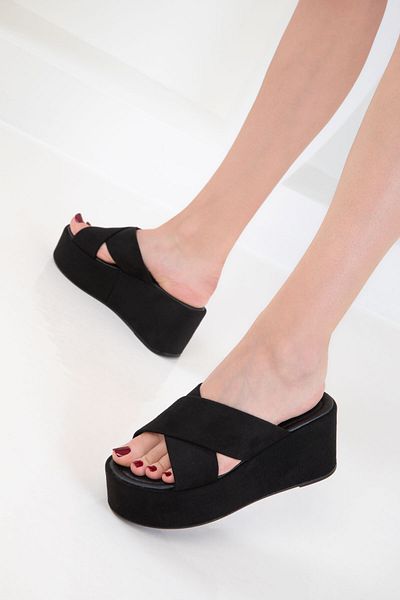 SOHO Black Suede Women's Wedge Heeled Shoes 20727