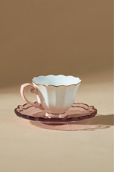 Karaca Samo 2-Personen-Rosa-Kaffeetassen-Set mit Acryldeller, 90 ml