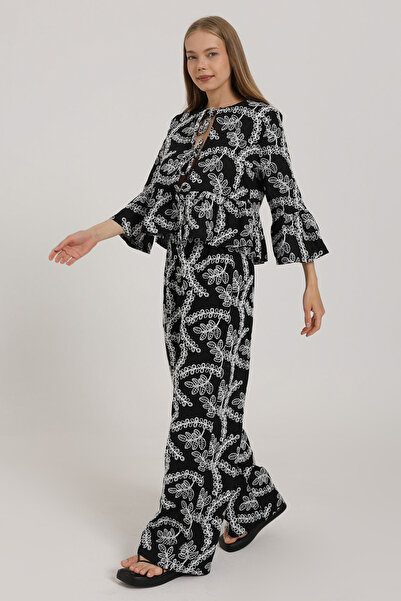 Trendyol Collection Black Embroidered Wide Leg Pants Twoss25Pl00129
