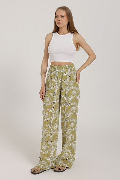 Trendyol Collection Light Khaki Embroidered Wide Leg Pants Twoss25Pl00129