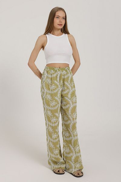 Trendyol Collection Light Khaki Embroidered Wide Leg Pants Twoss25Pl00129