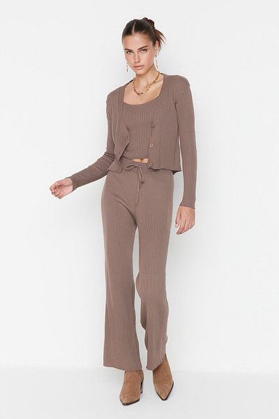 Trendyol Collection Mink Fitillli Blouse Cardigan Pants Knitwear Bottom-Top Set Twoaw22Au0006