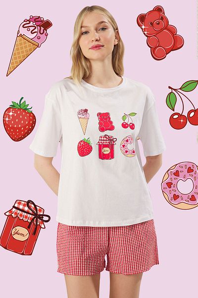 Trendyol Collection Plaid Red-White and Check Single Jersey Shorts Pajama Set Thmss25Pt00202