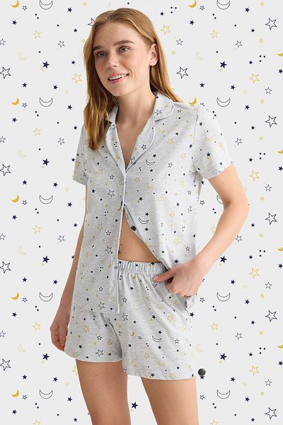 Trendyol Collection Set de pijamale tricotate din jerseu unic Galaxy gri THMSS25PT00011