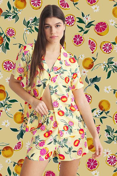 Trendyol Collection Yellow-Multicolor Printed Shally Woven Pajamas Set Thmss25Pt00040
