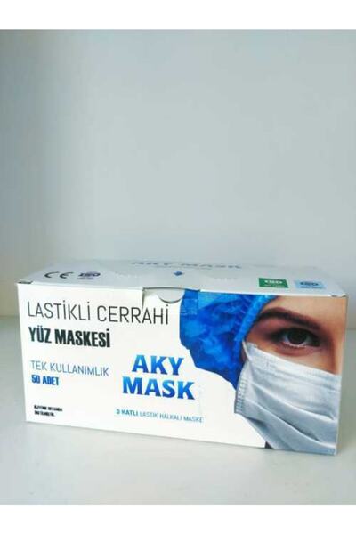 AKY MASK 3 Katlı Spunbond Burun Telli Ultrasonik Kesim Lastikli Cerrahi Yüz M...