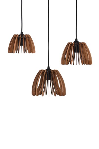 MadamVila Brushwood Ahşap 3 Adet Tekli Avize Seti