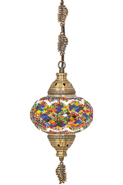 Demmex Mosaic Lamp Ottoman Authentic Colored Glass Handmade Boho Pendant Lamp, Multicolored