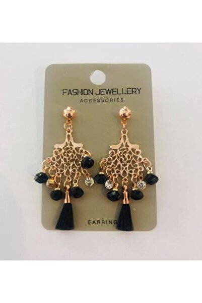 ÇELİKSİLVERTAKI Black Color Stylish Dangle Rosegold Earrings