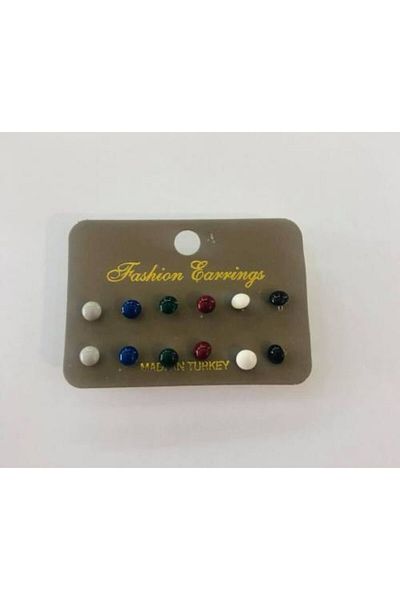 ÇELİKSİLVERTAKI Women's Colorful Jewelled 6 Pairs Imitation Earrings