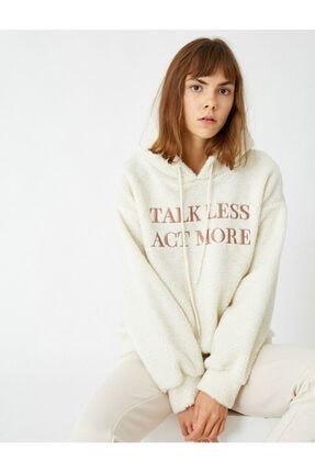 Koton Kadin Beyaz Kapusonlu Yazili Baskili Pelus Sweatshirt Fiyati Yorumlari Trendyol