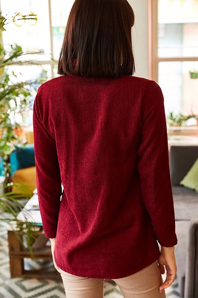 Olalook Cămașă subțire din velur burgundă pentru femei GML-19000443