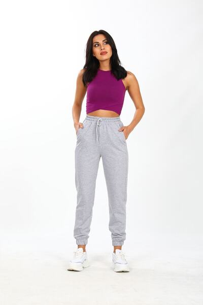 No77 Collection Dámské šedé elastické dvouvláknové tepláky Jogger