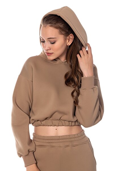 CAYA Hanorac de damă bej cu glugă și croială scurtă Cy84196 Bej